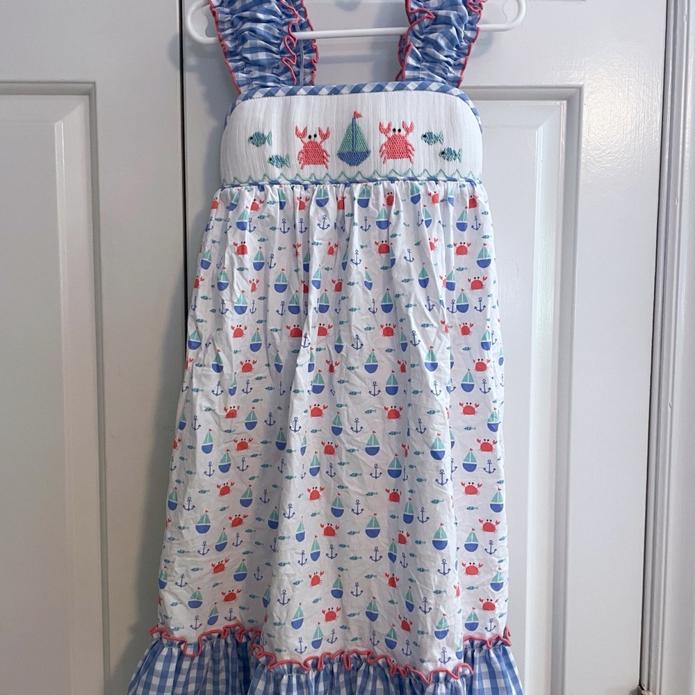 Banana Split Smocked Sundress with Crabs and Boats, size 6X